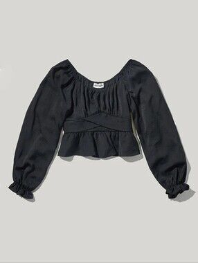 Hello Franki Francesca's Black Smocked Crop Top Puff Sleeve Girls Youth 10 M